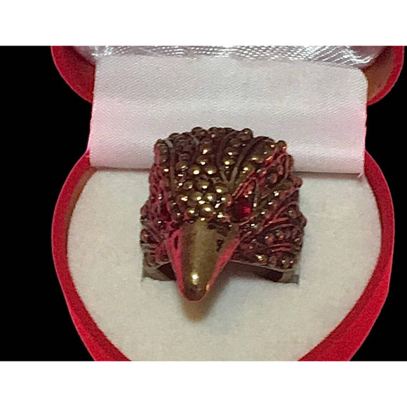 Gothic Stainless Steel Rocker Crow Bird Statement Ring Red Gemstone Size 6.5 - Picture 8 of 13